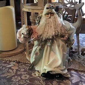 Elegant Holiday Santa Figurine in White and Cream